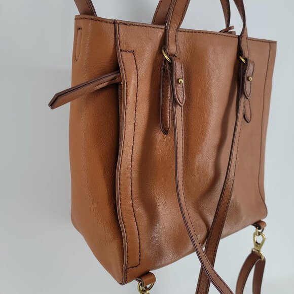 👜 Fossil Convertible Pebbled Leather Satchel–Backpack–Shoulder Bag | Tan - Picture 4 of 11